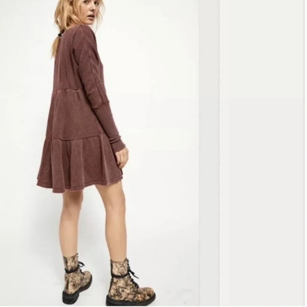 Free People Wine Jolene Oversized Long Sleeve Dress Size M